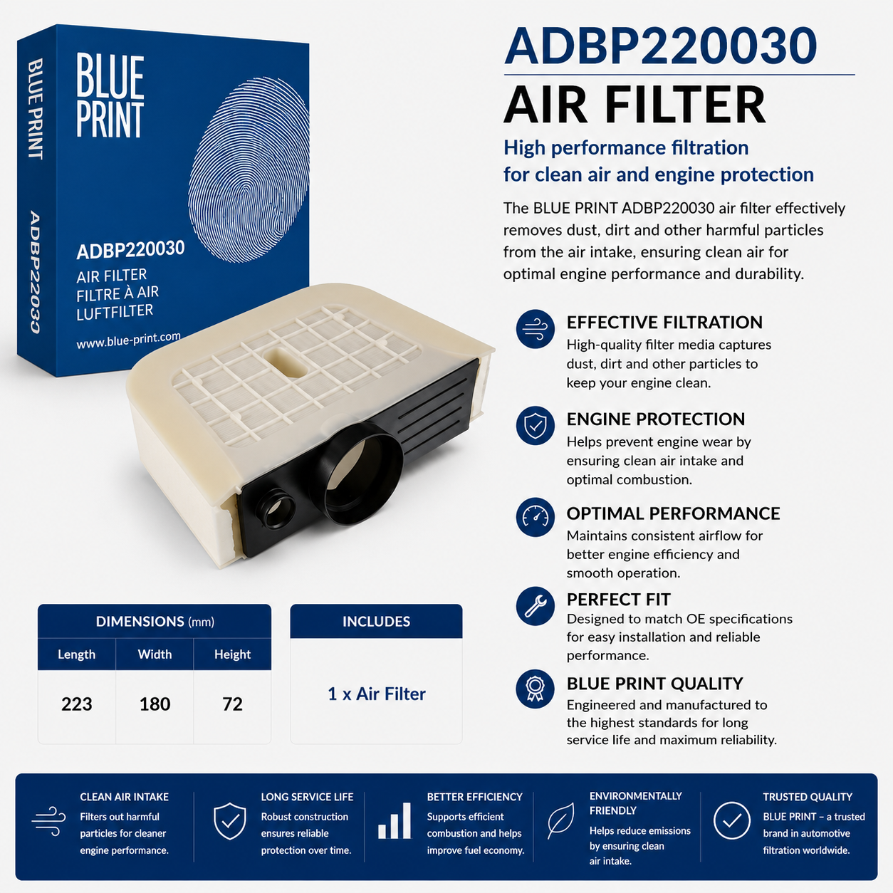 BLUE PRINT ADBP220030 Filter, Air Filter