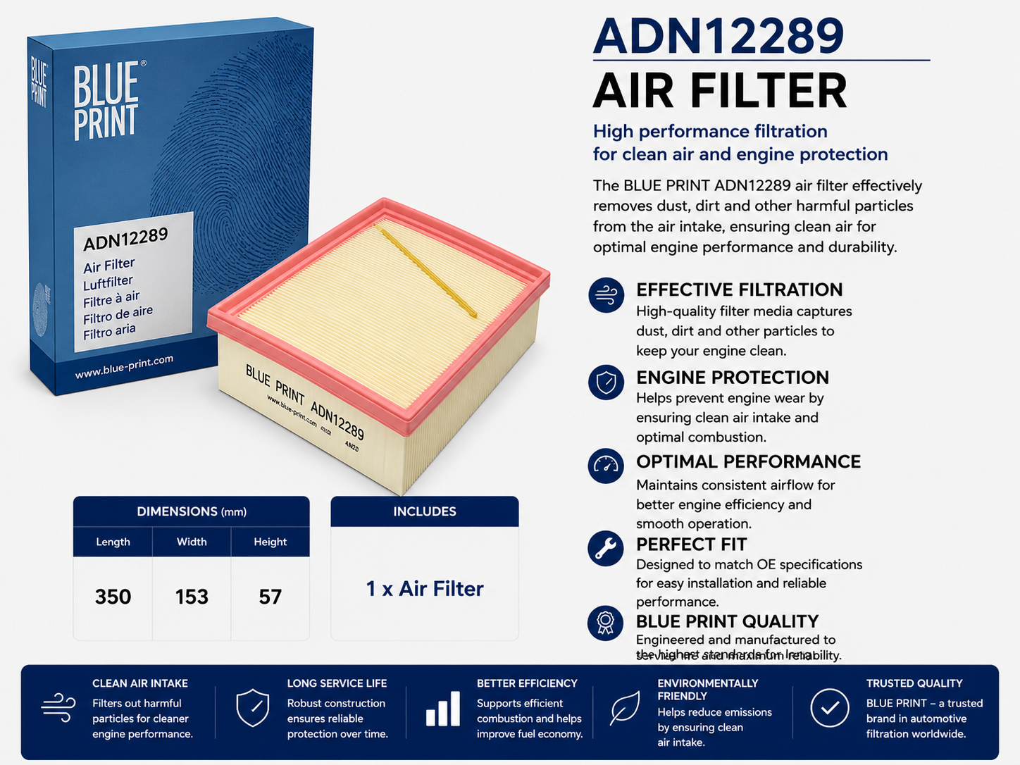 BLUE PRINT ADN12289 Filter, Air Filter