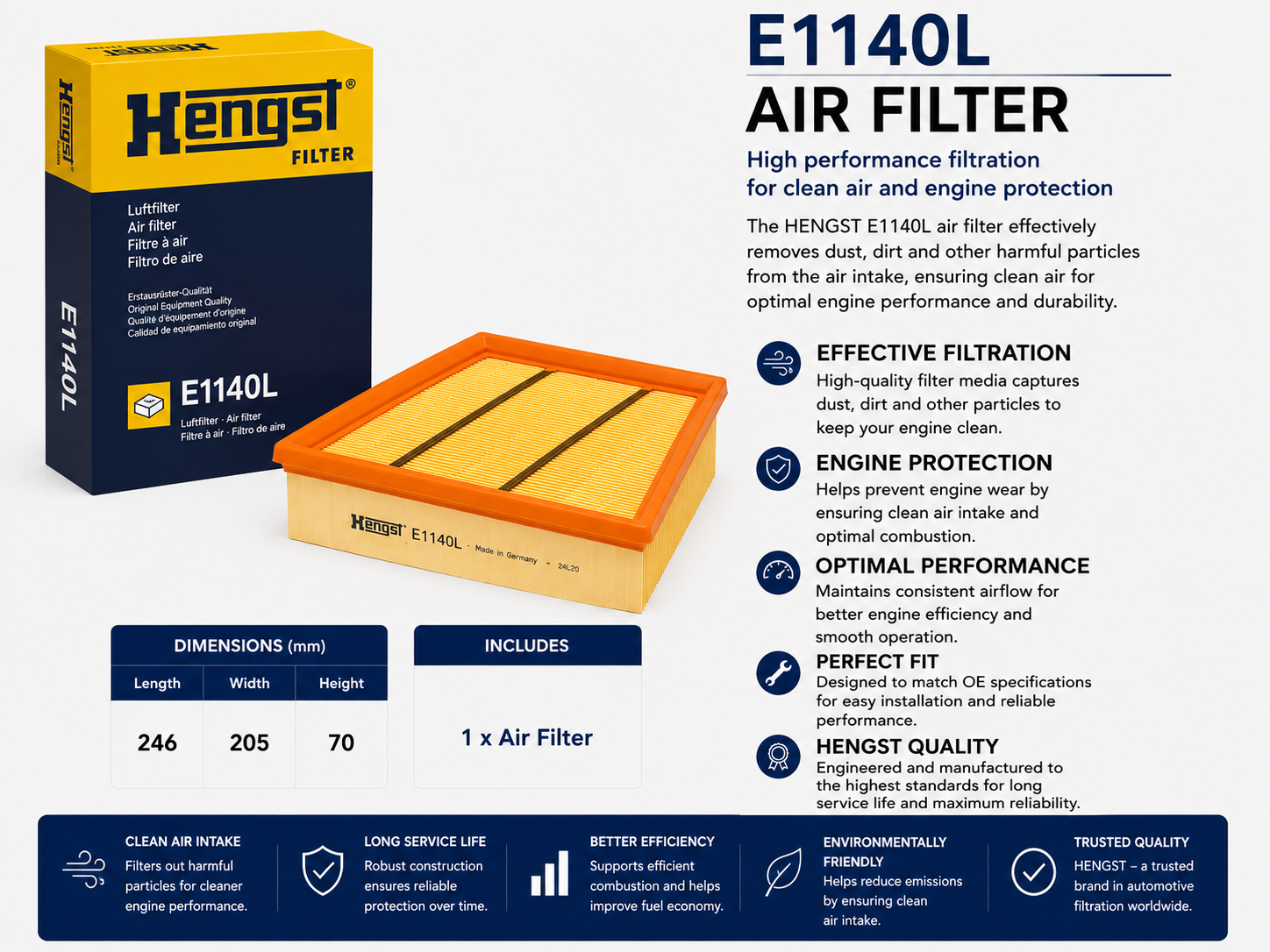 HENGST E1140L Filter, Air Filter