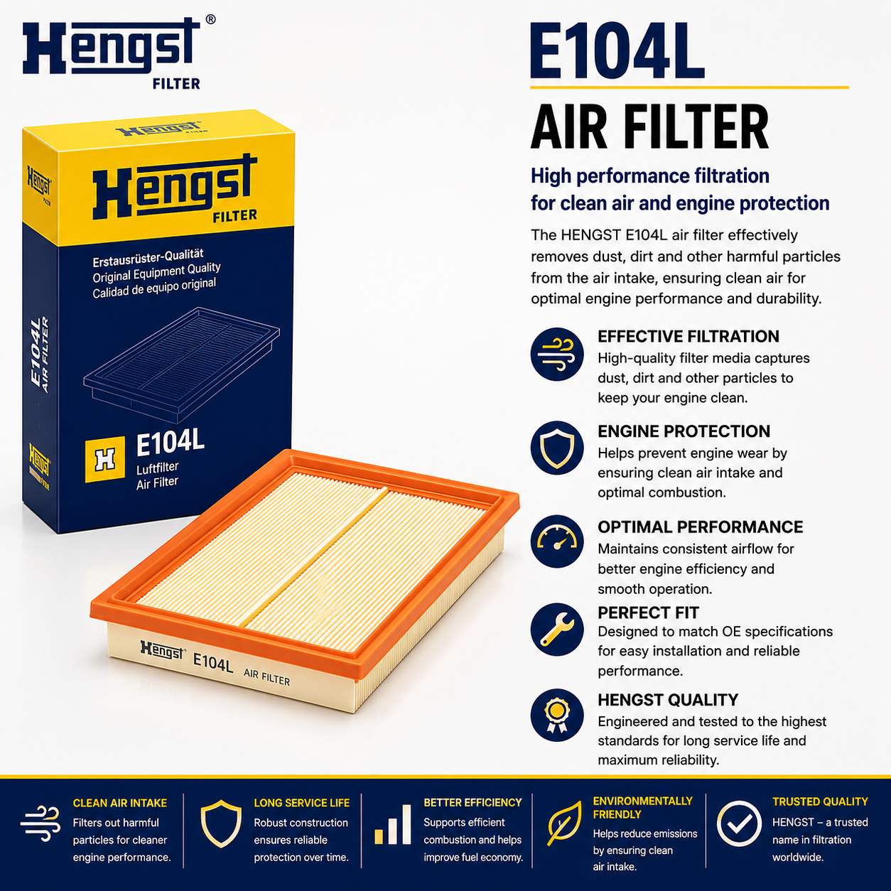 HENGST E104L Filter, Air Filter