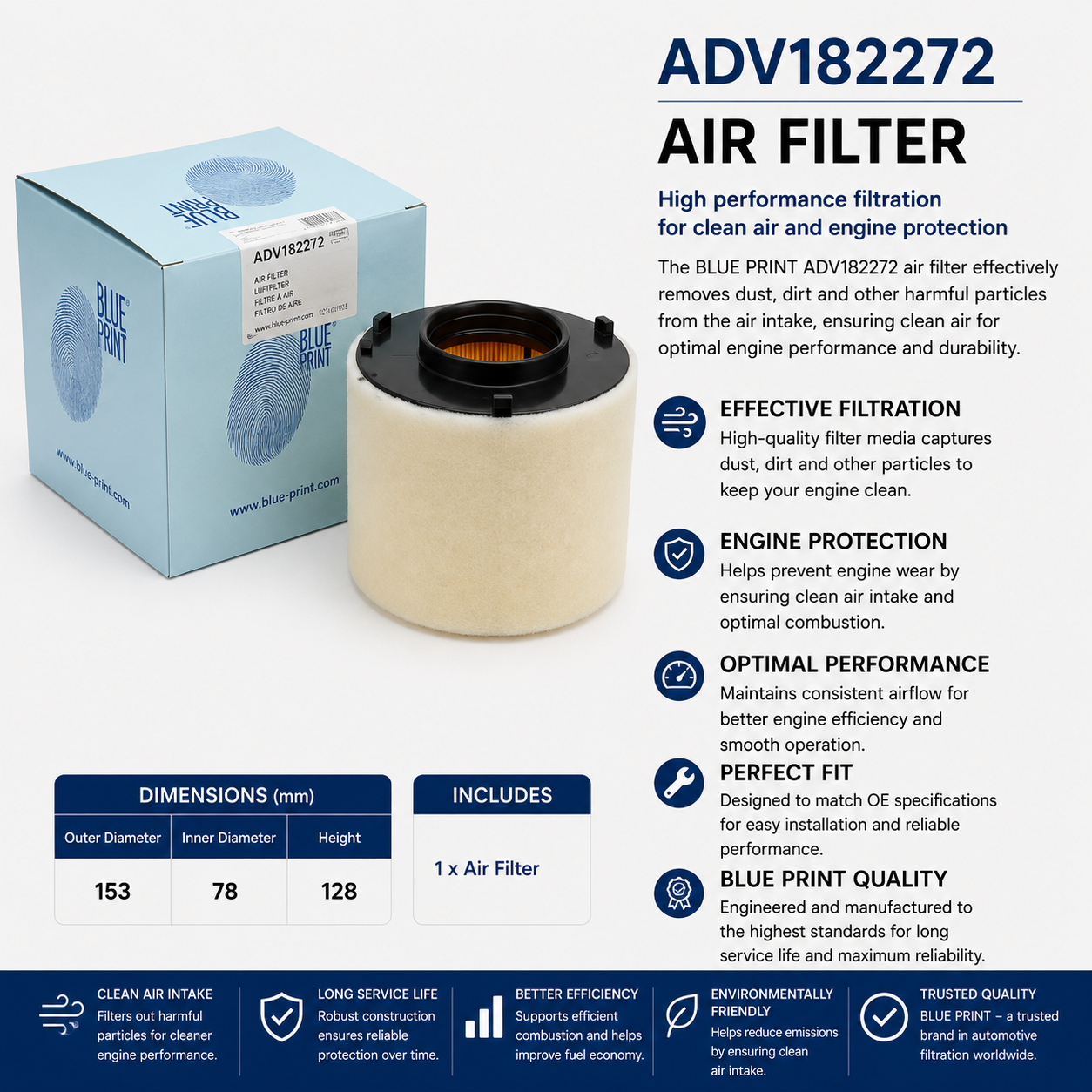 BLUE PRINT ADV182272 Filter, Air Filter
