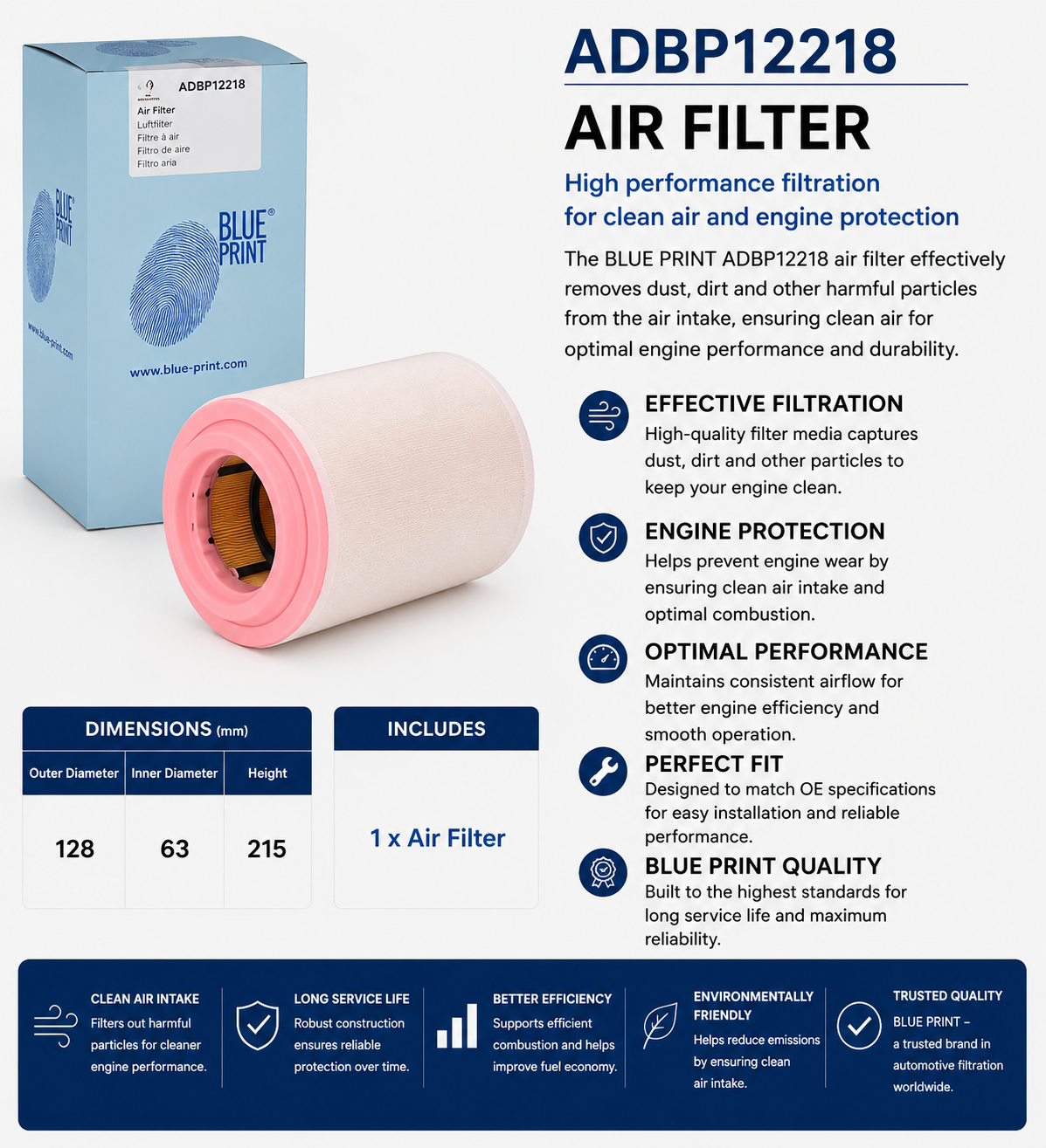 BLUE PRINT ADB112218 Filter, Air Filter