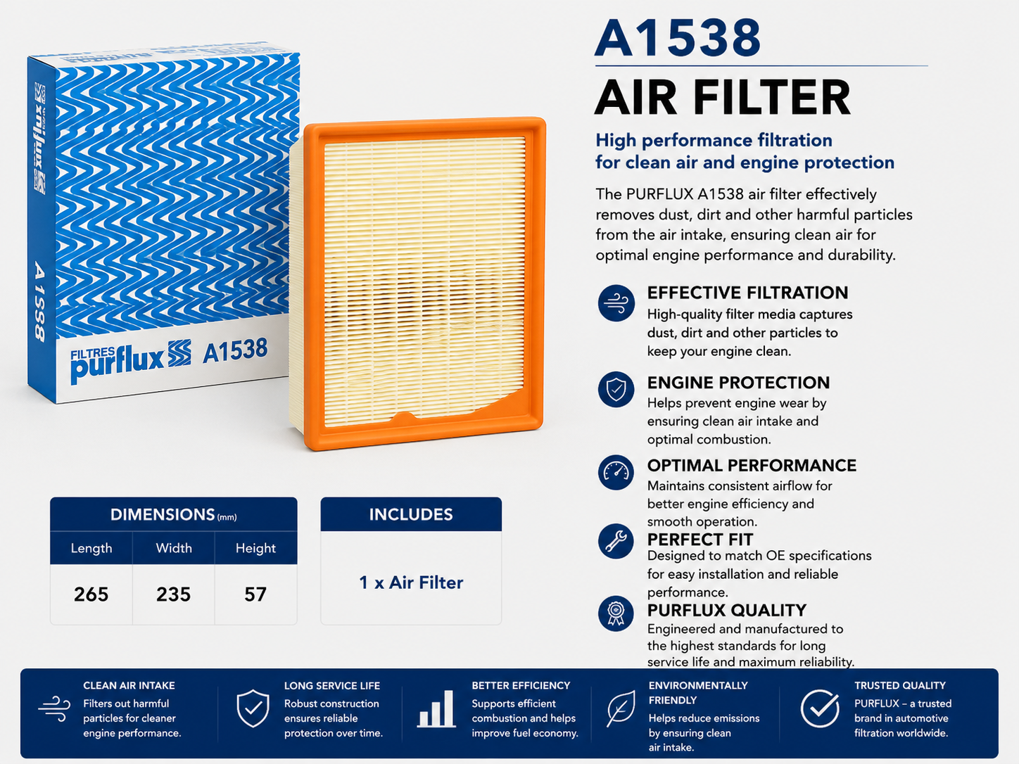 PURFLUX A1538 Filter, Air Filter