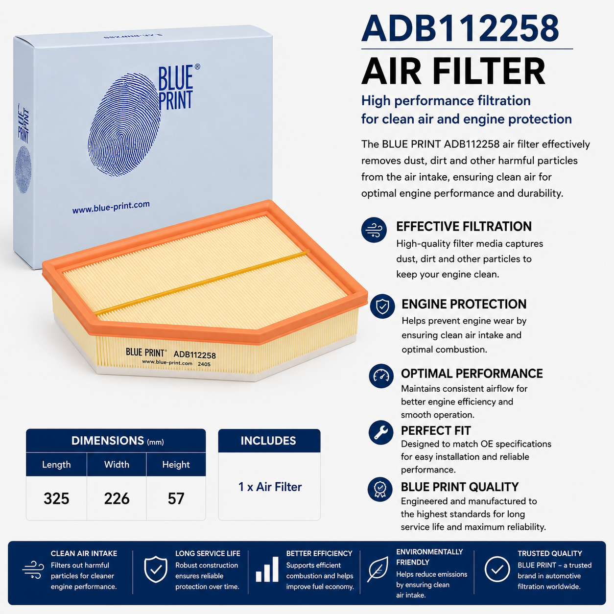 BLUE PRINT ADB112258 Filter, Air Filter
