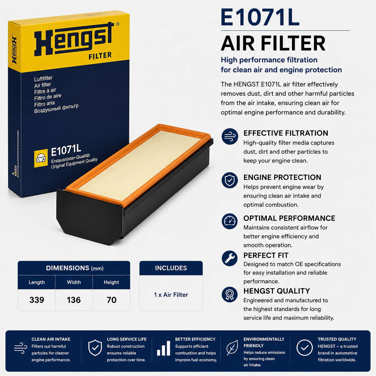 HENGST E1071L Filter, Air Filter