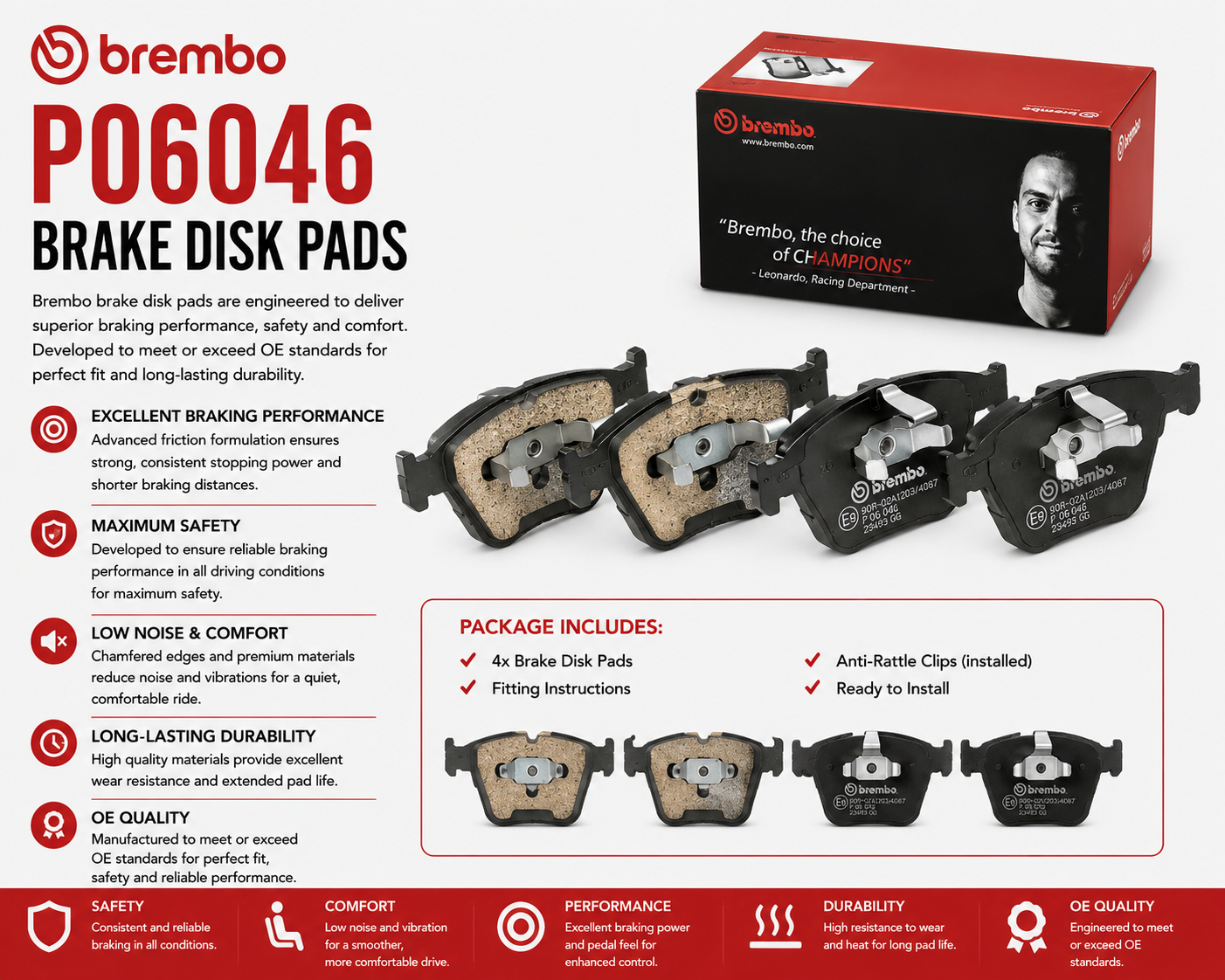 BREMBO P06046 Brakes, Brake Disk Pads