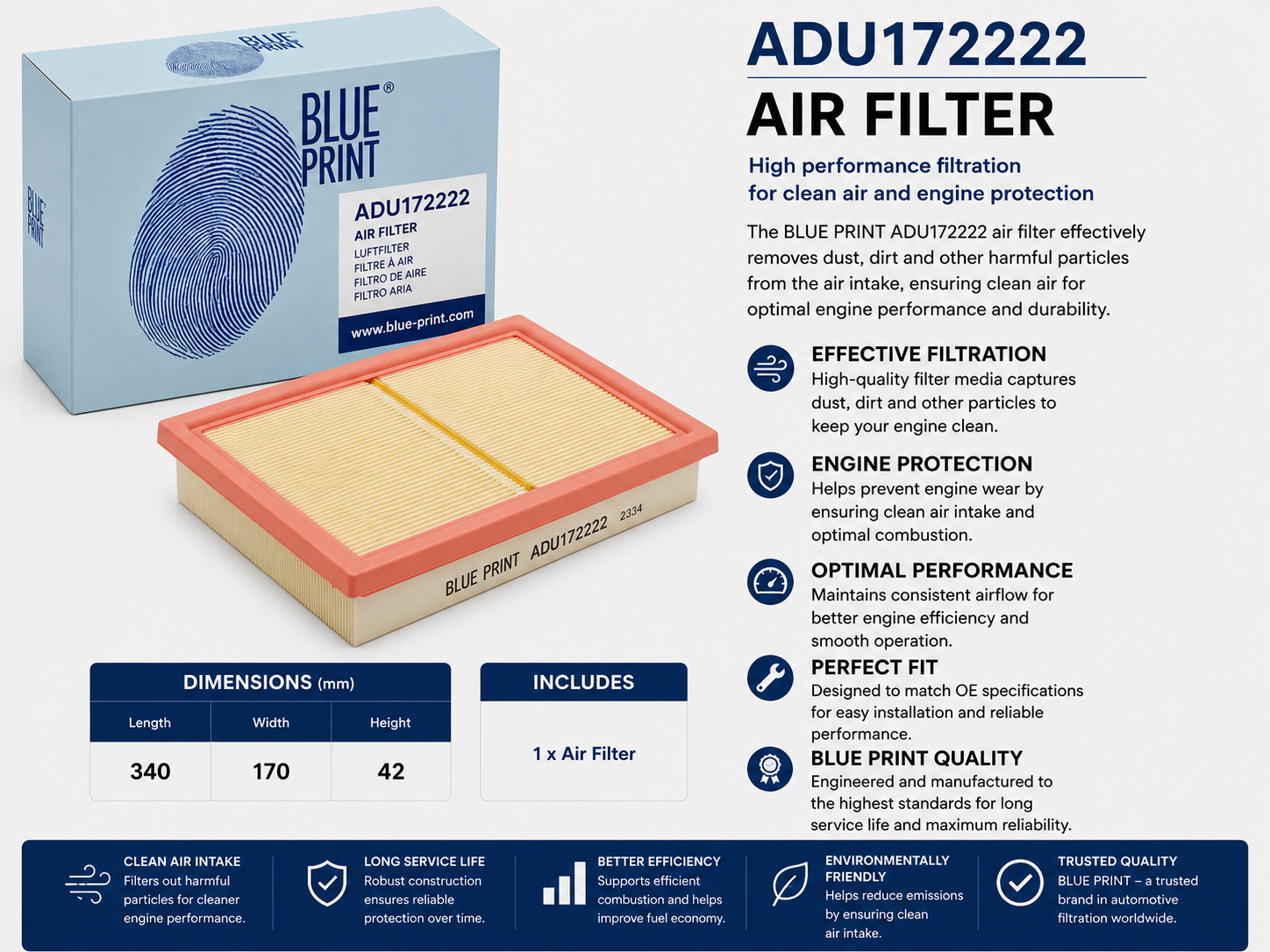 BLUE PRINT ADU172222 Filter, Air Filter