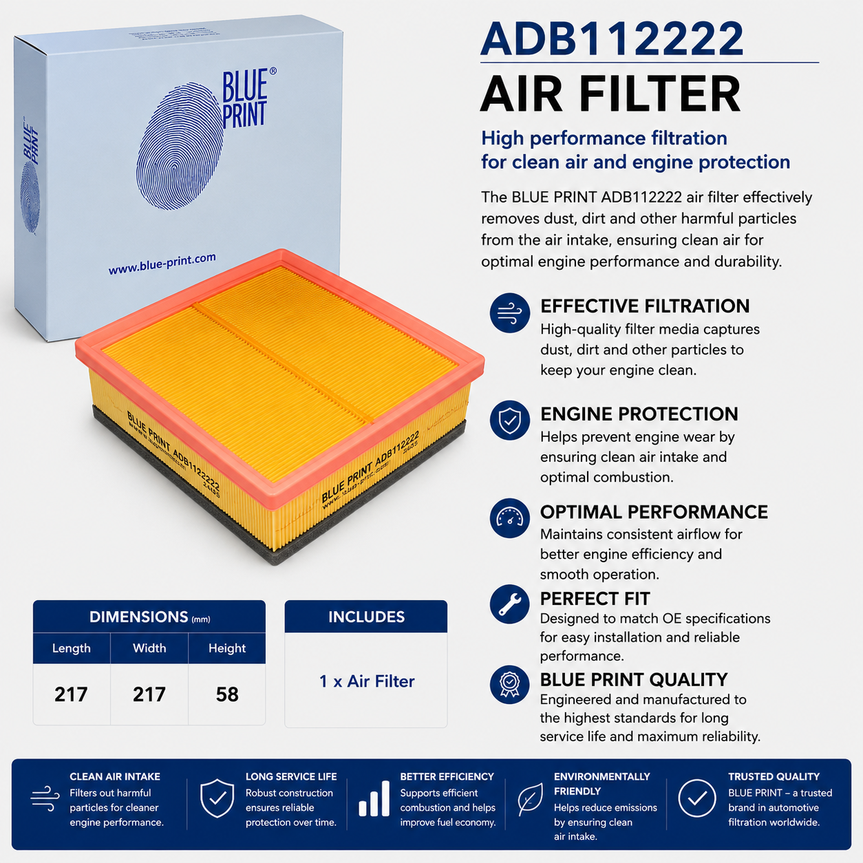BLUE PRINT ADB112222 Filter, Air Filter