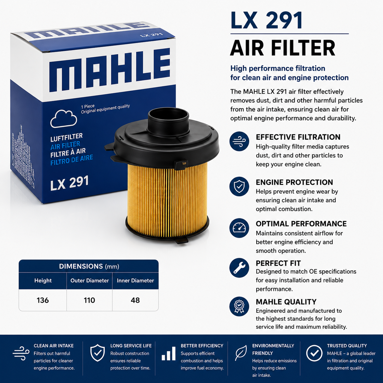 MAHLE LX 291 Filter, Air Filter