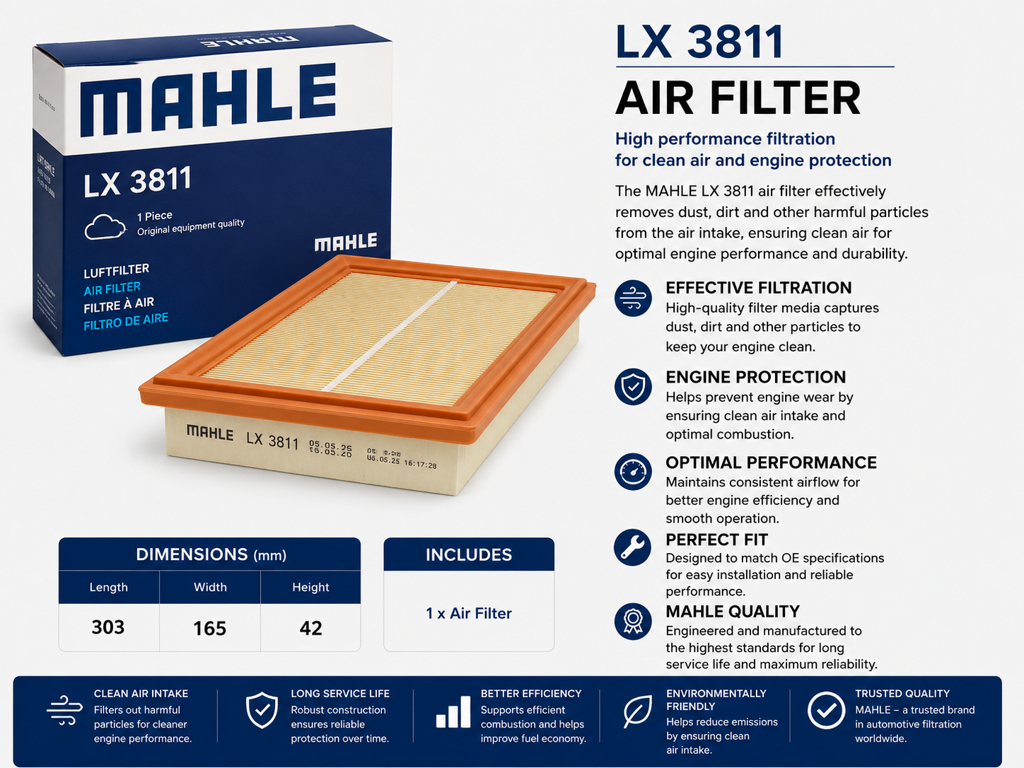 MAHLE LX 3811 Filter, Air Filter
