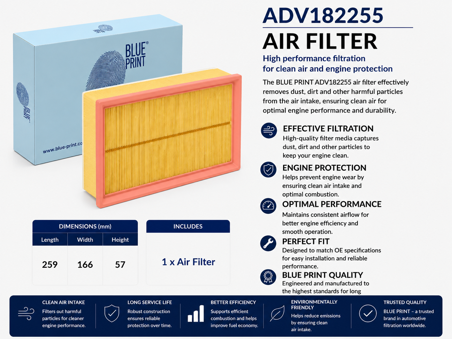 BLUE PRINT ADV182255 Filter, Air Filter