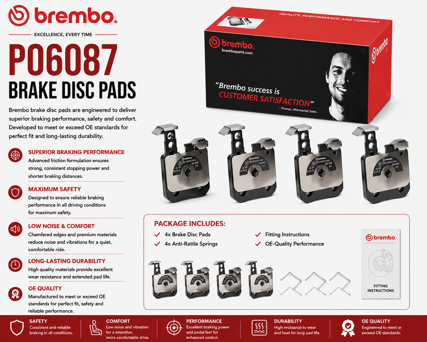 BREMBO P06087 Brakes, Brake Disk Pads