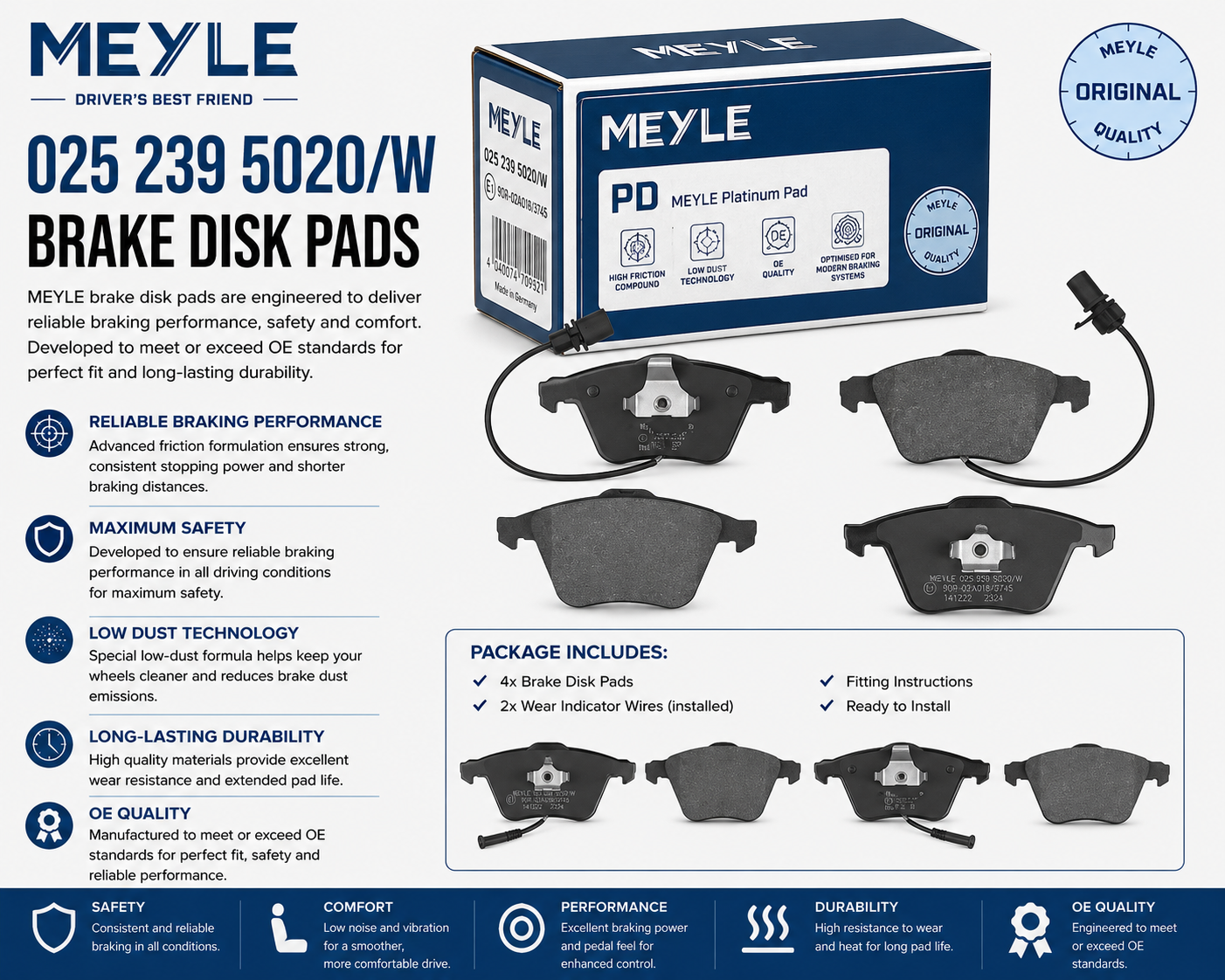 MEYLE 025 239 5020/W Brakes, Brake Disk Pads