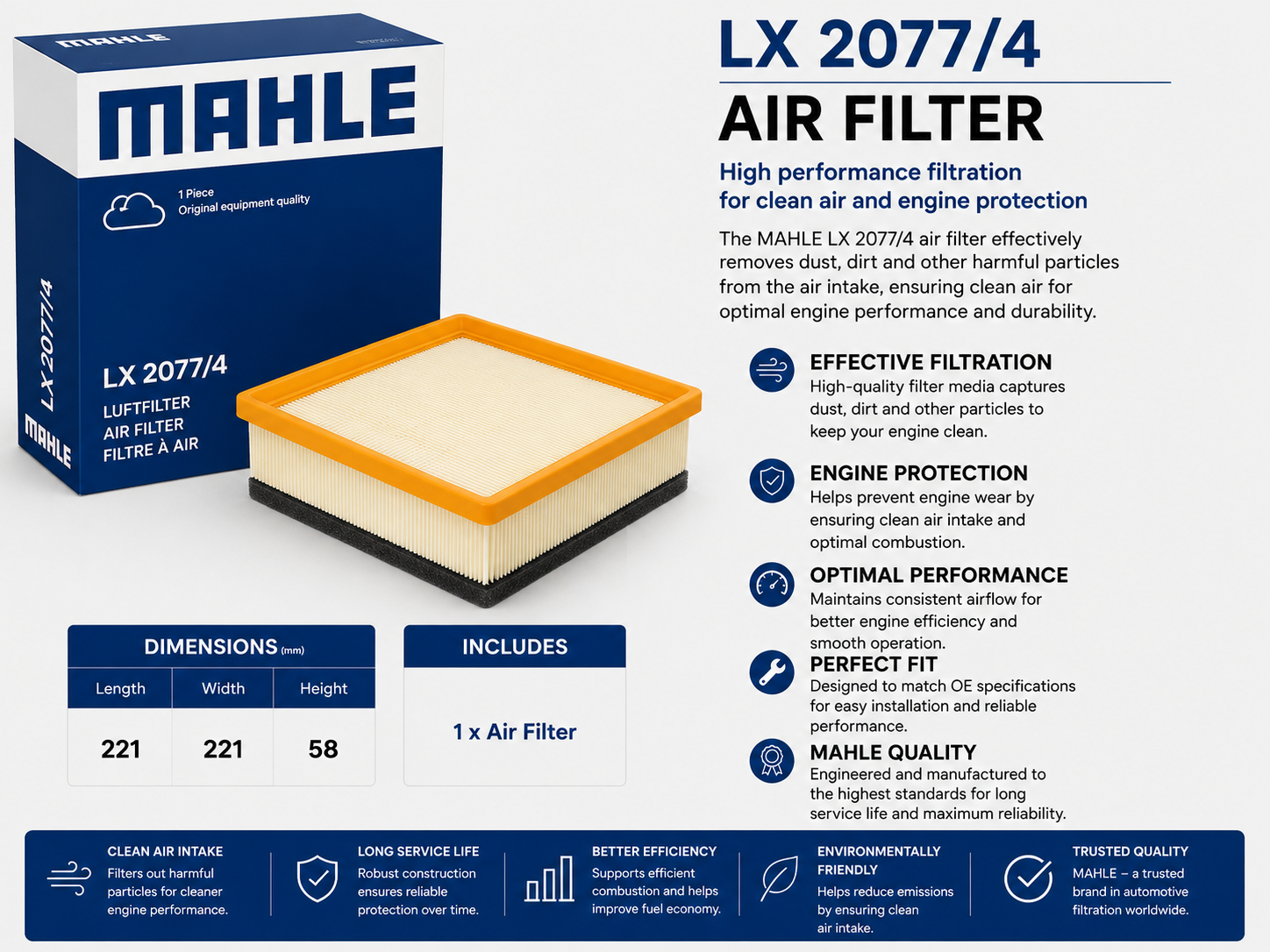 MAHLE LX 2077/4 Filter, Air Filter