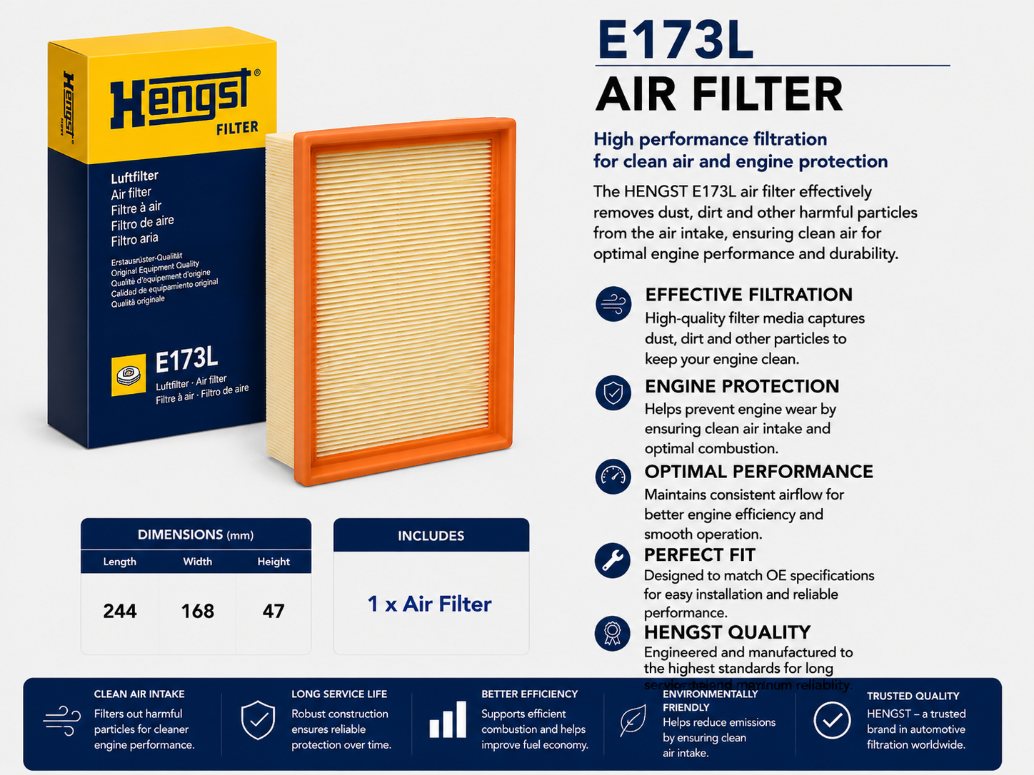 HENGST E173L Filter, Air Filter