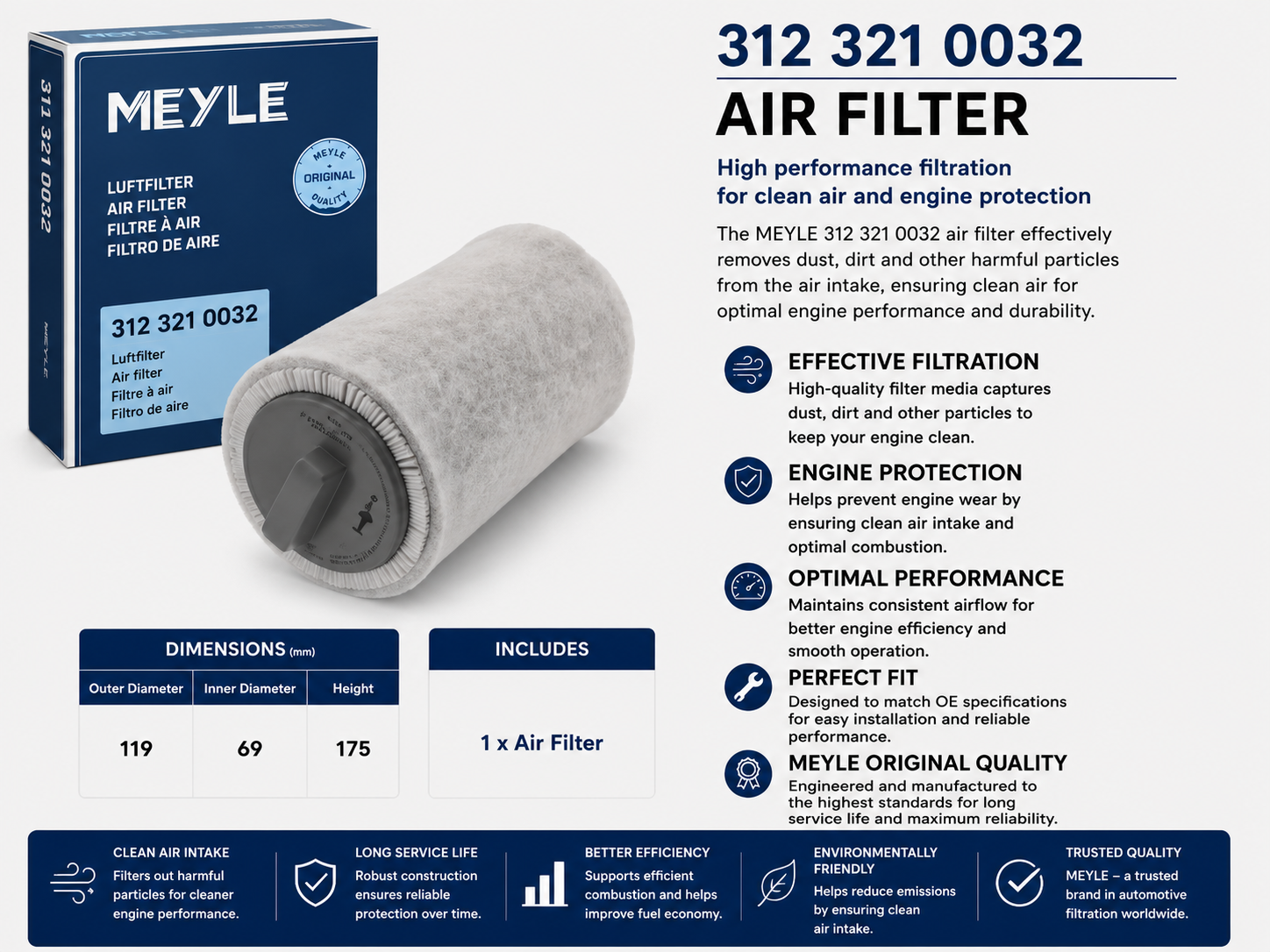 MEYLE 312 321 0032 Filter, Air Filter