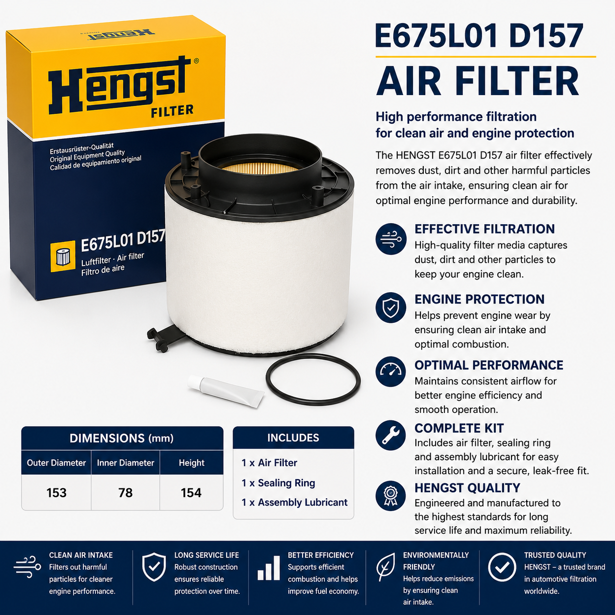 HENGST E675L01 D157 Filter, Air Filter