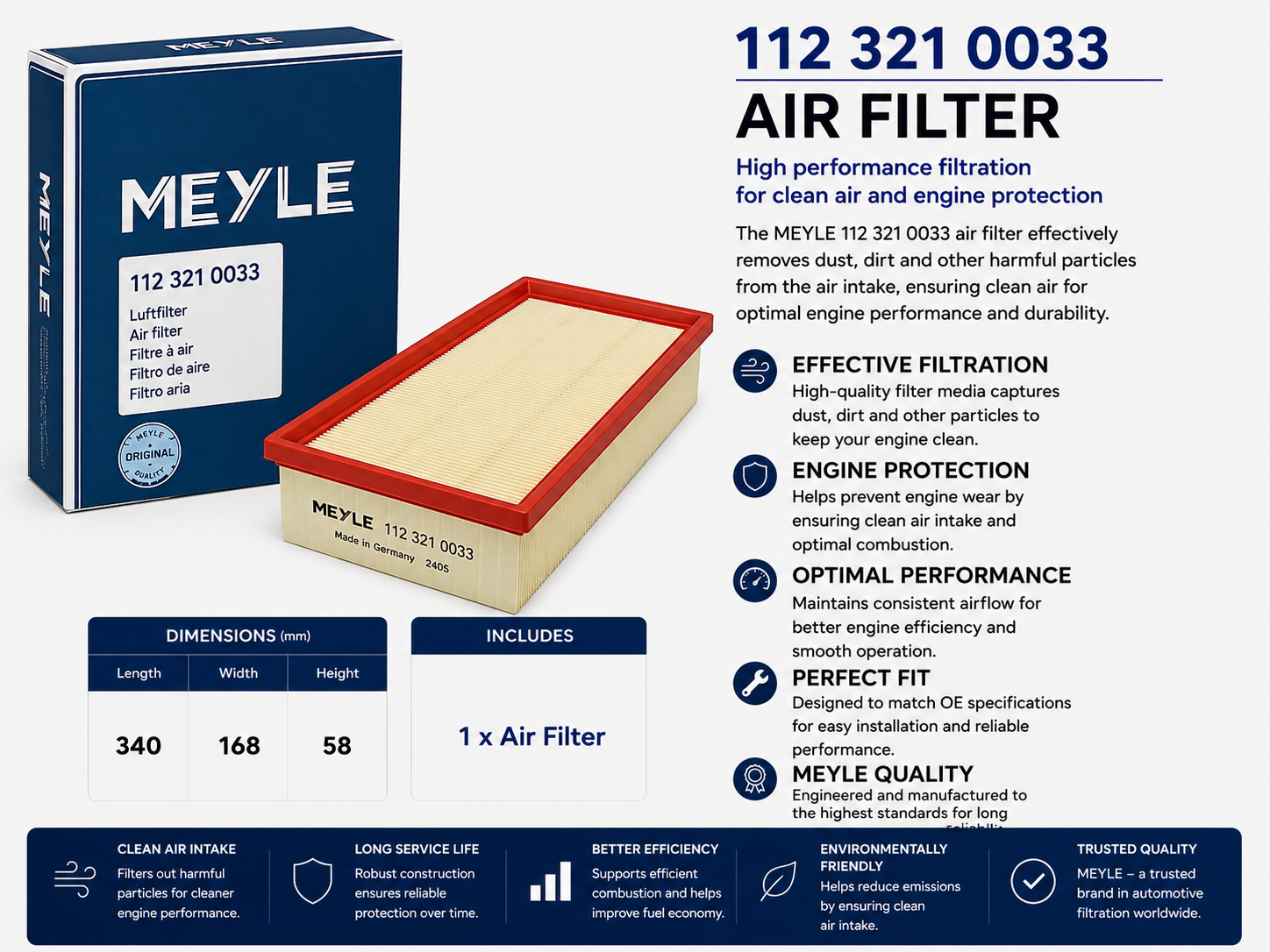 MEYLE 112 321 0033 Filter, Air Filter