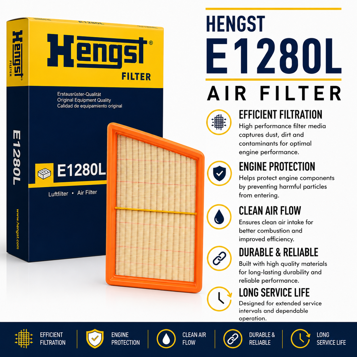 HENGST E1280L Filter, Air Filter