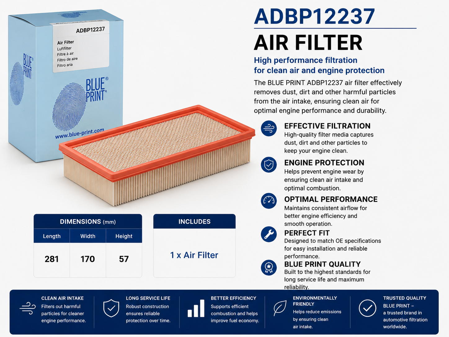 BLUE PRINT ADB112237 Filter, Air Filter
