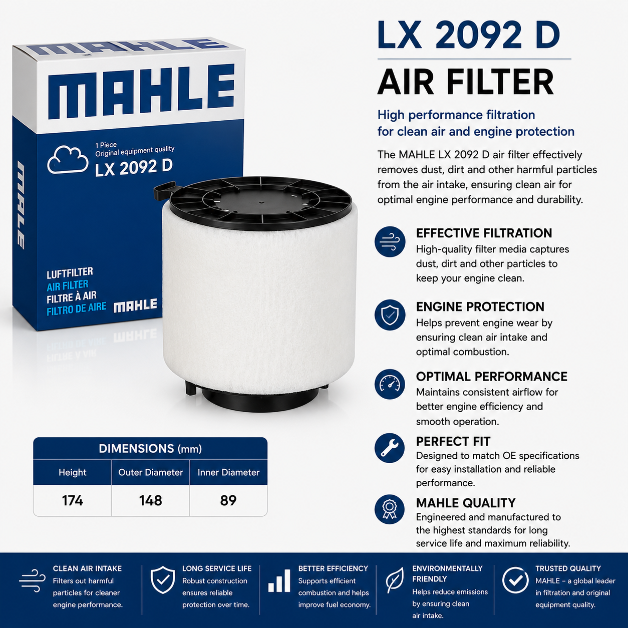 MAHLE LX 2092D Filter, Air Filter