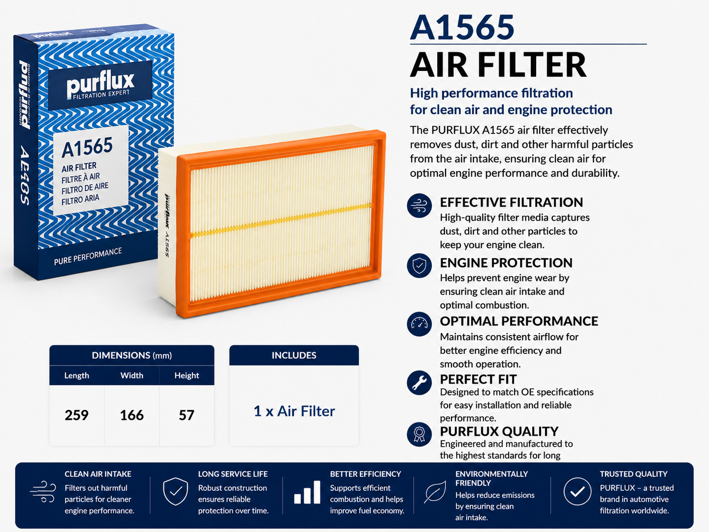 PURFLUX A1565 Filter, Air Filter