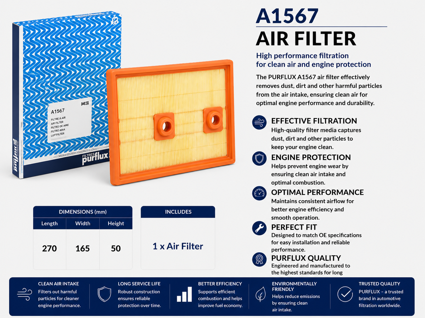 PURFLUX A1567 Filter, Air Filter