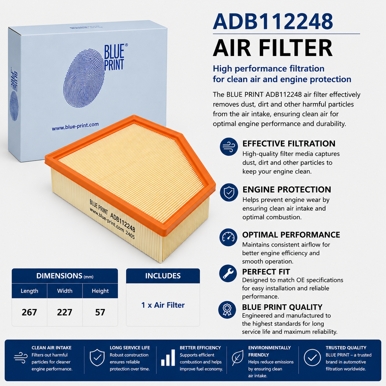 BLUE PRINT ADB112248 Filter, Air Filter