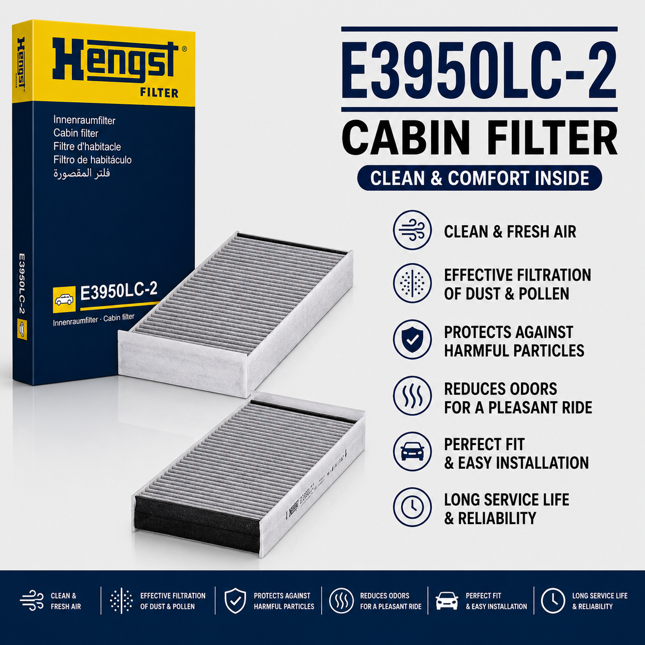 HENGST E3950LC-2 FILTER-- CABIN FILTER
