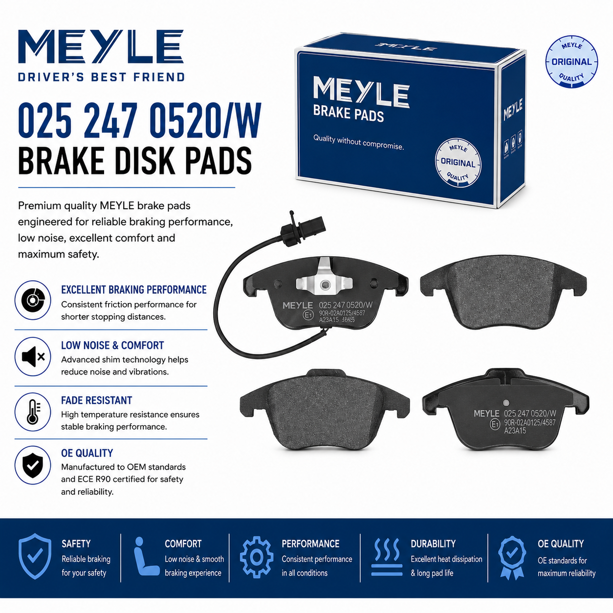 MEYLE 025 247 0520/W Brakes, Brake Disk Pads