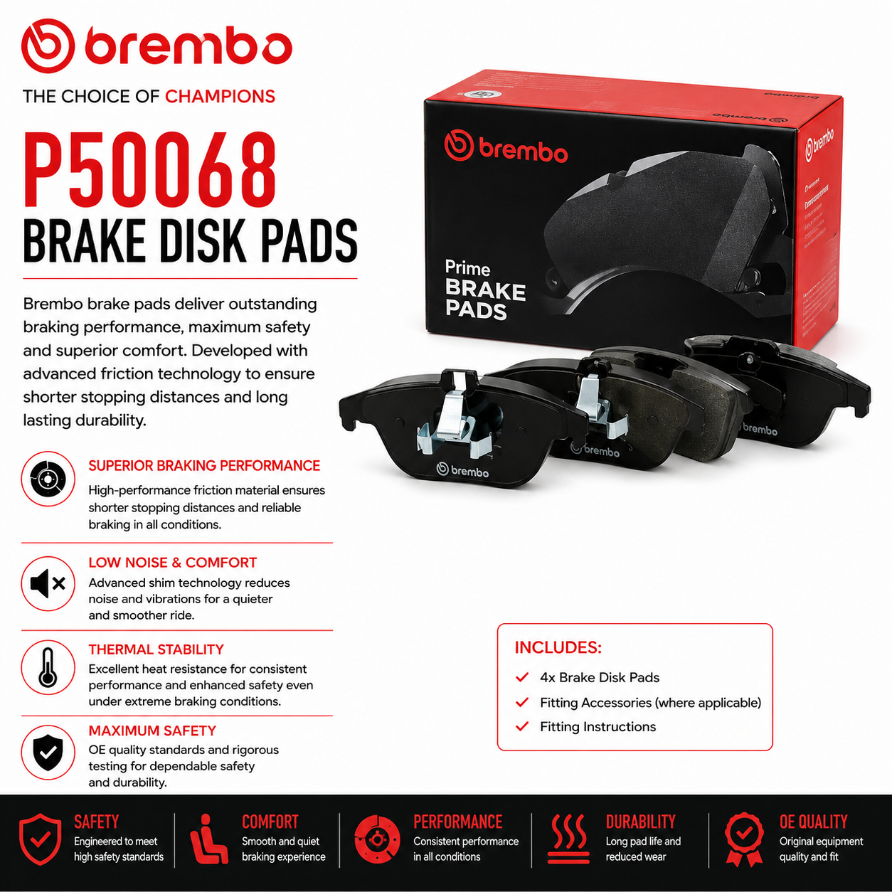 BREMBO P50068 Brakes, Brake Disk Pads