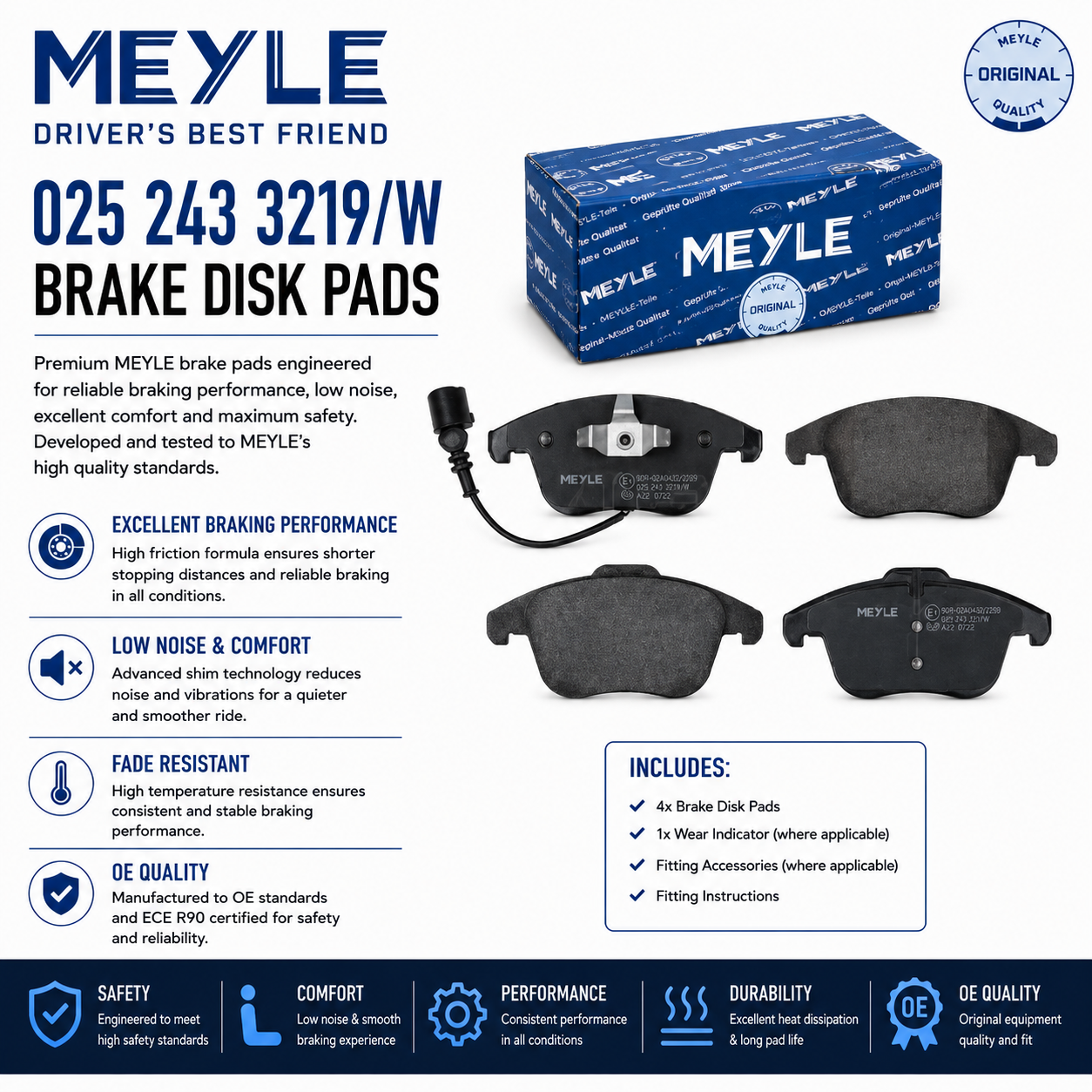 MEYLE 025 243 3219/W Brakes, Brake Disk Pads