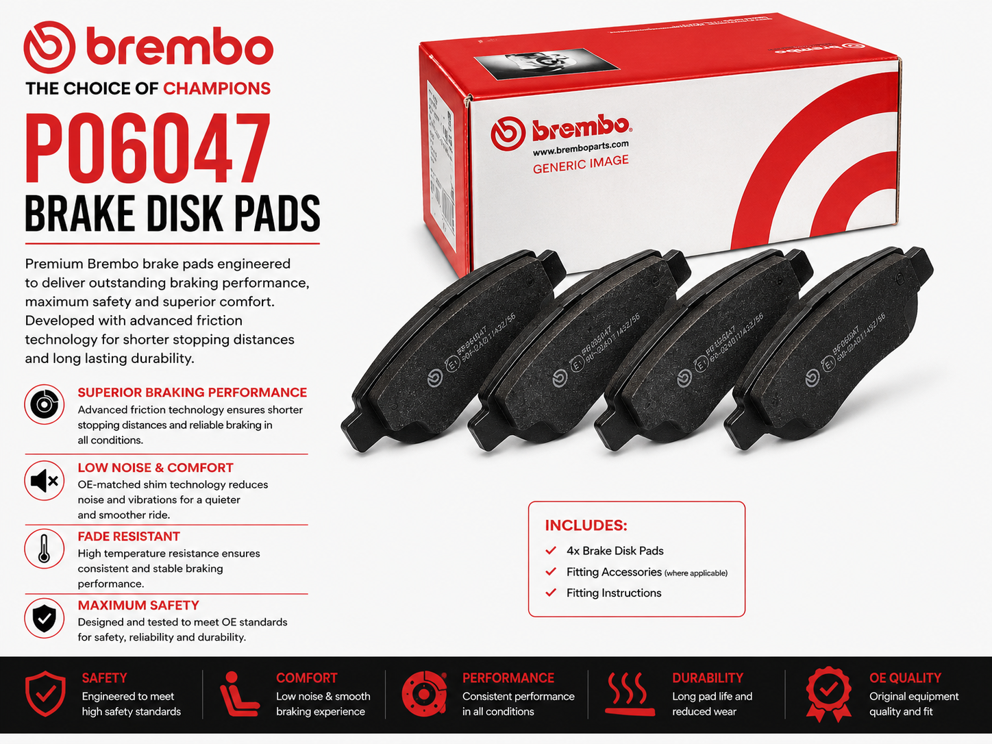BREMBO P06047 Brakes, Brake Disk Pads