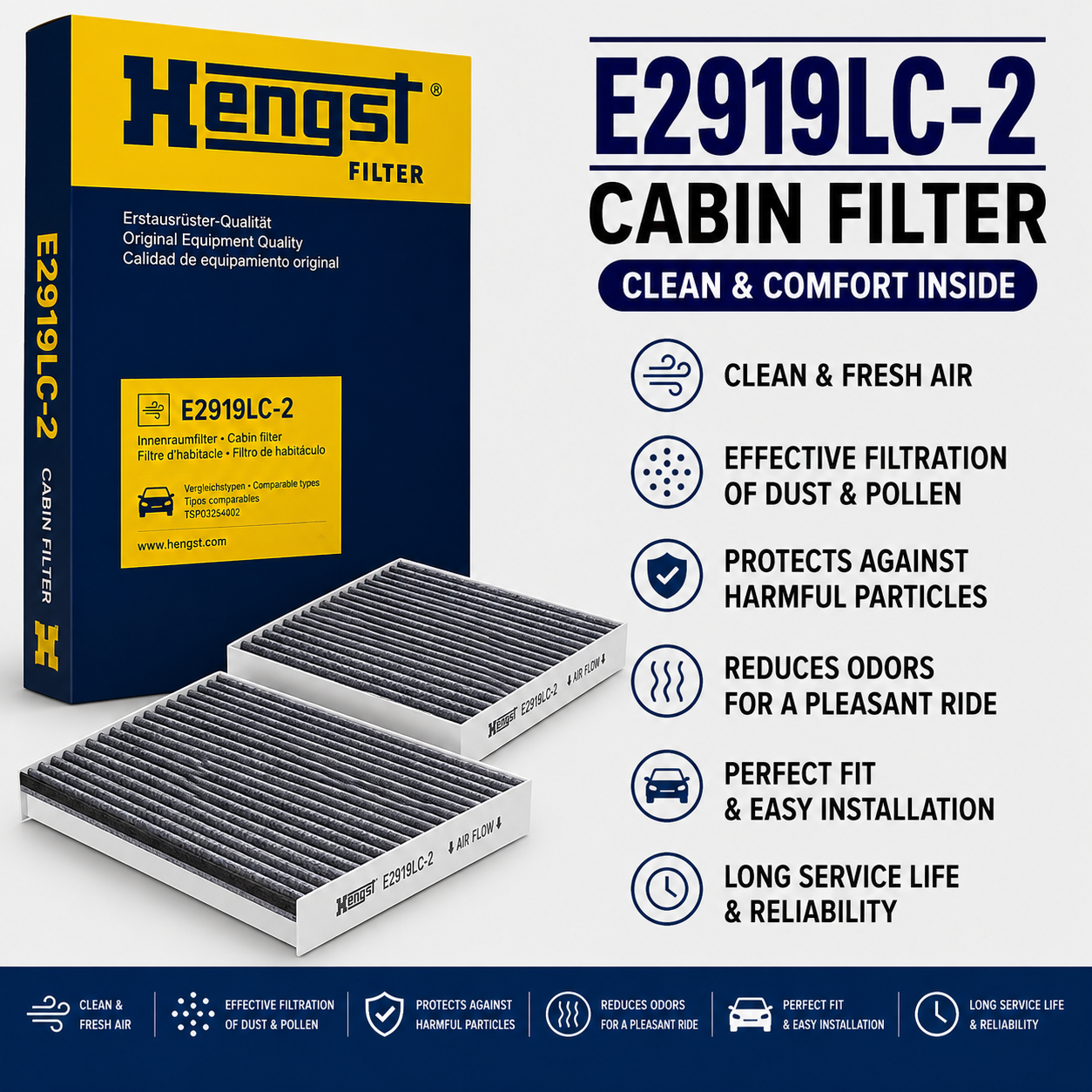 HENGST E2919LC-2 FILTER-- CABIN FILTER