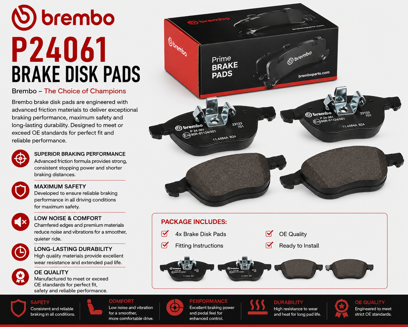 BREMBO P24061 Brakes, Brake Disk Pads