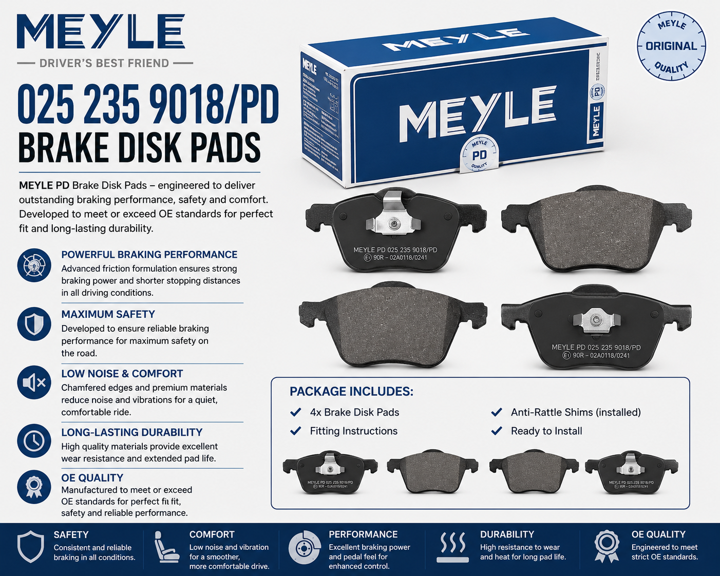MEYLE 025 235 9018/PD Brakes, Brake Disk Pads