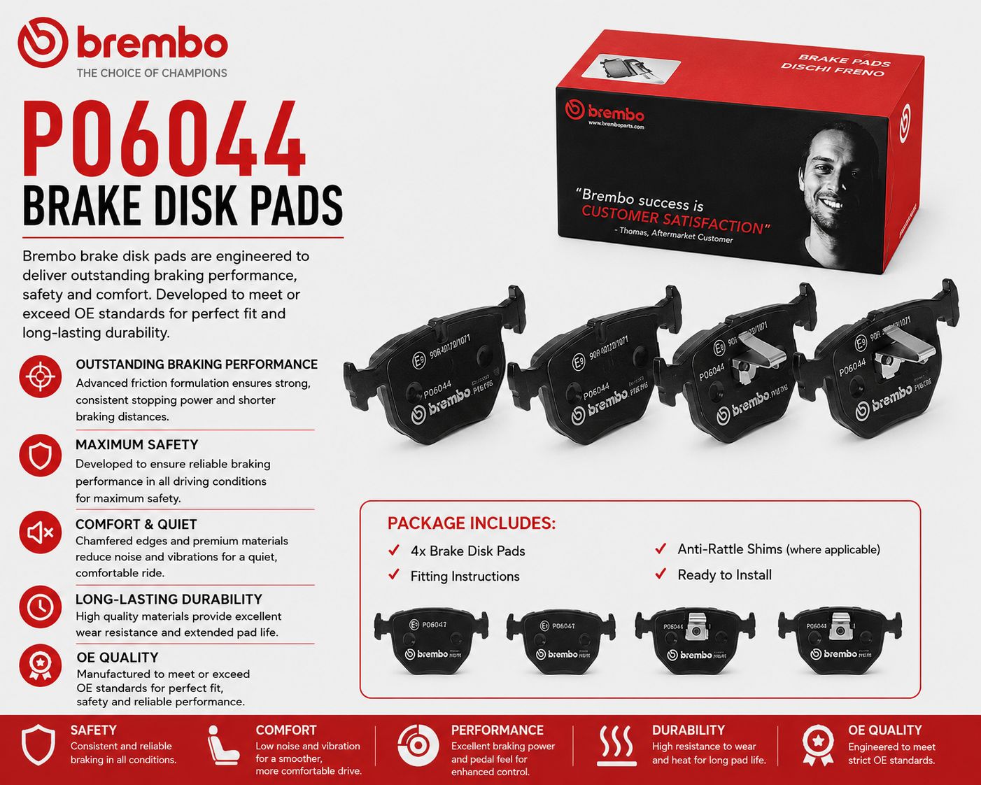 BREMBO P06044 Brakes, Brake Disk Pads