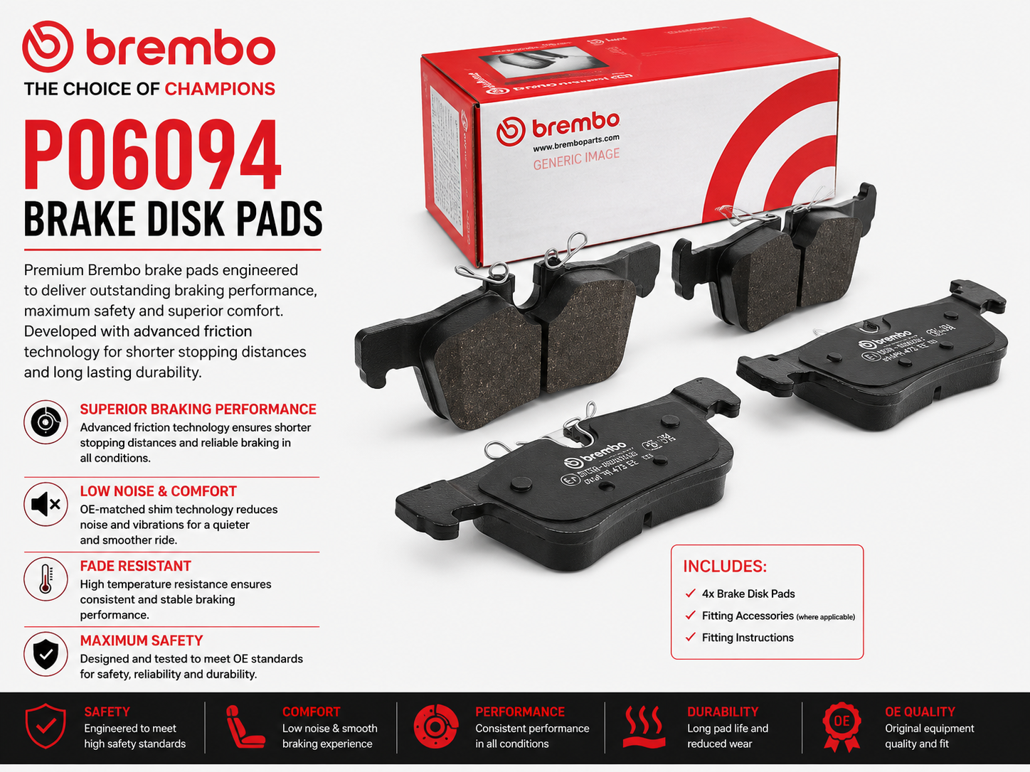 BREMBO P06094 Brakes, Brake Disk Pads