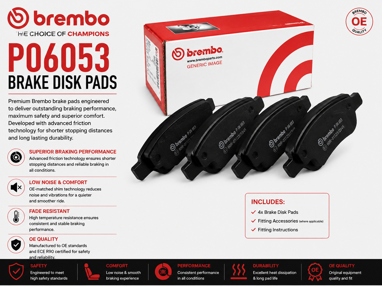 BREMBO P06053 Brakes, Brake Disk Pads