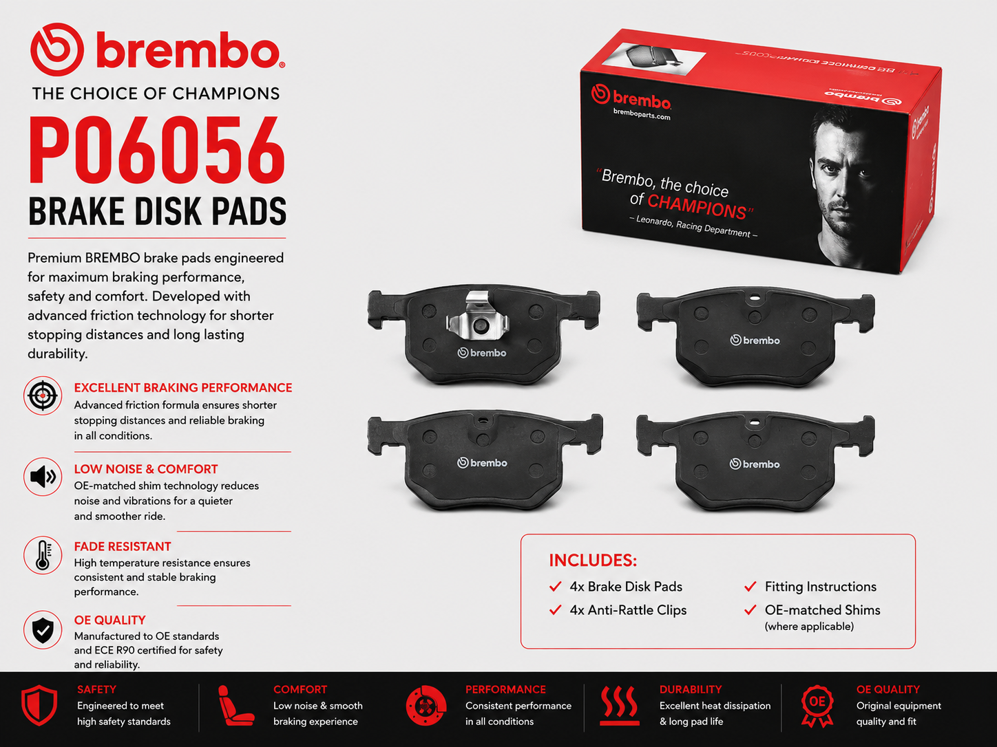 BREMBO P06056 Brakes, Brake Disk Pads