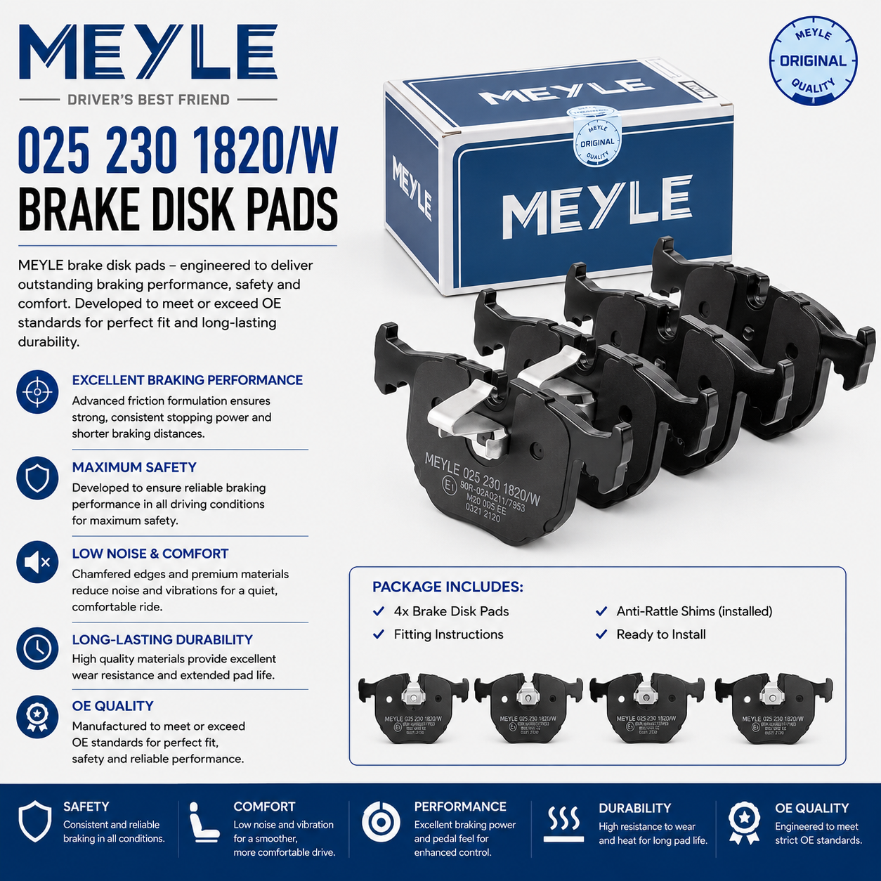 MEYLE 025 230 1820/W Brakes, Brake Disk Pads