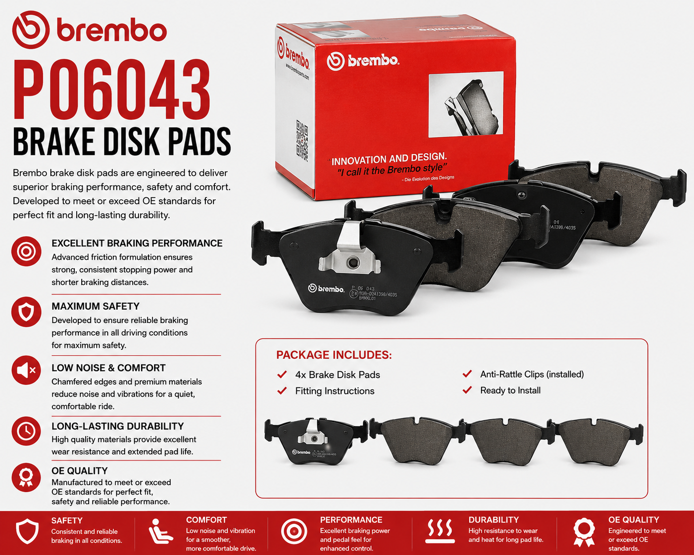 BREMBO P06043 Brakes, Brake Disk Pads