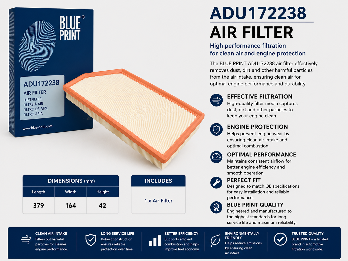 BLUE PRINT ADU172238 Filter, Air Filter