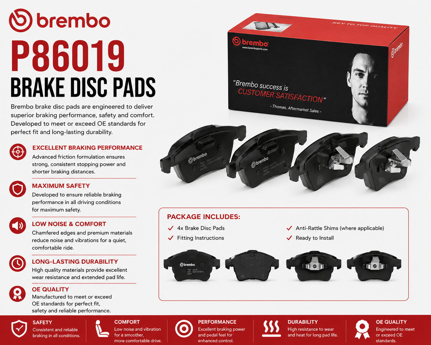 BREMBO P86019 Brakes, Brake Disk Pads