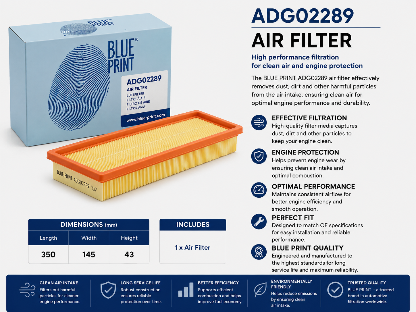 BLUE PRINT ADG02289 Filter, Air Filter