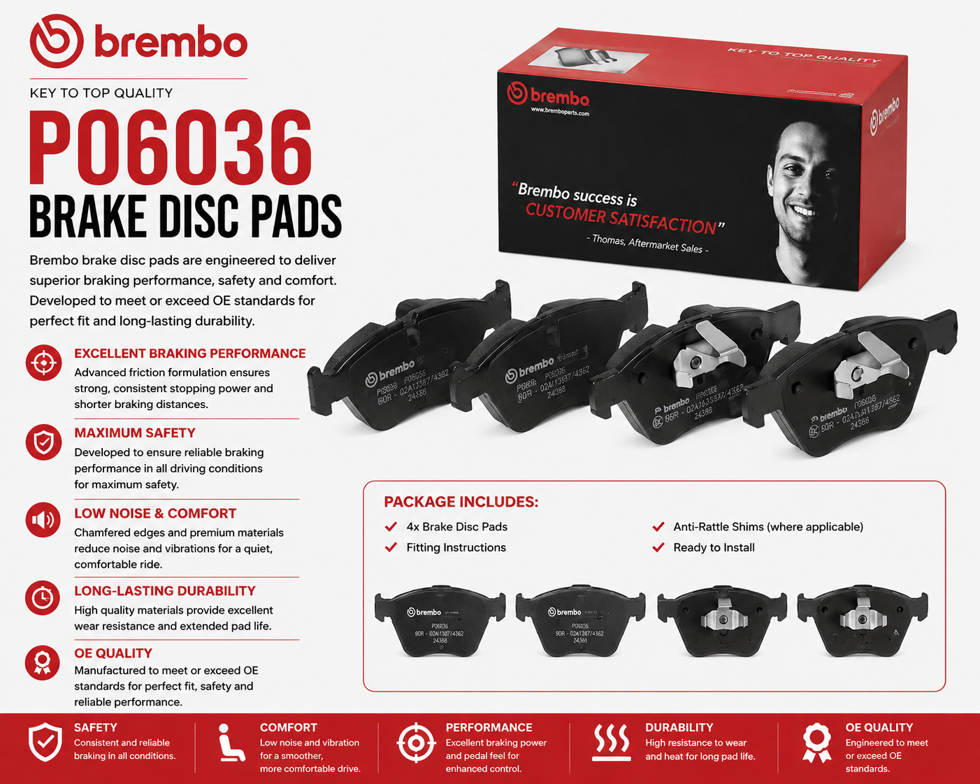 BREMBO P06036 Brakes, Brake Disk Pads