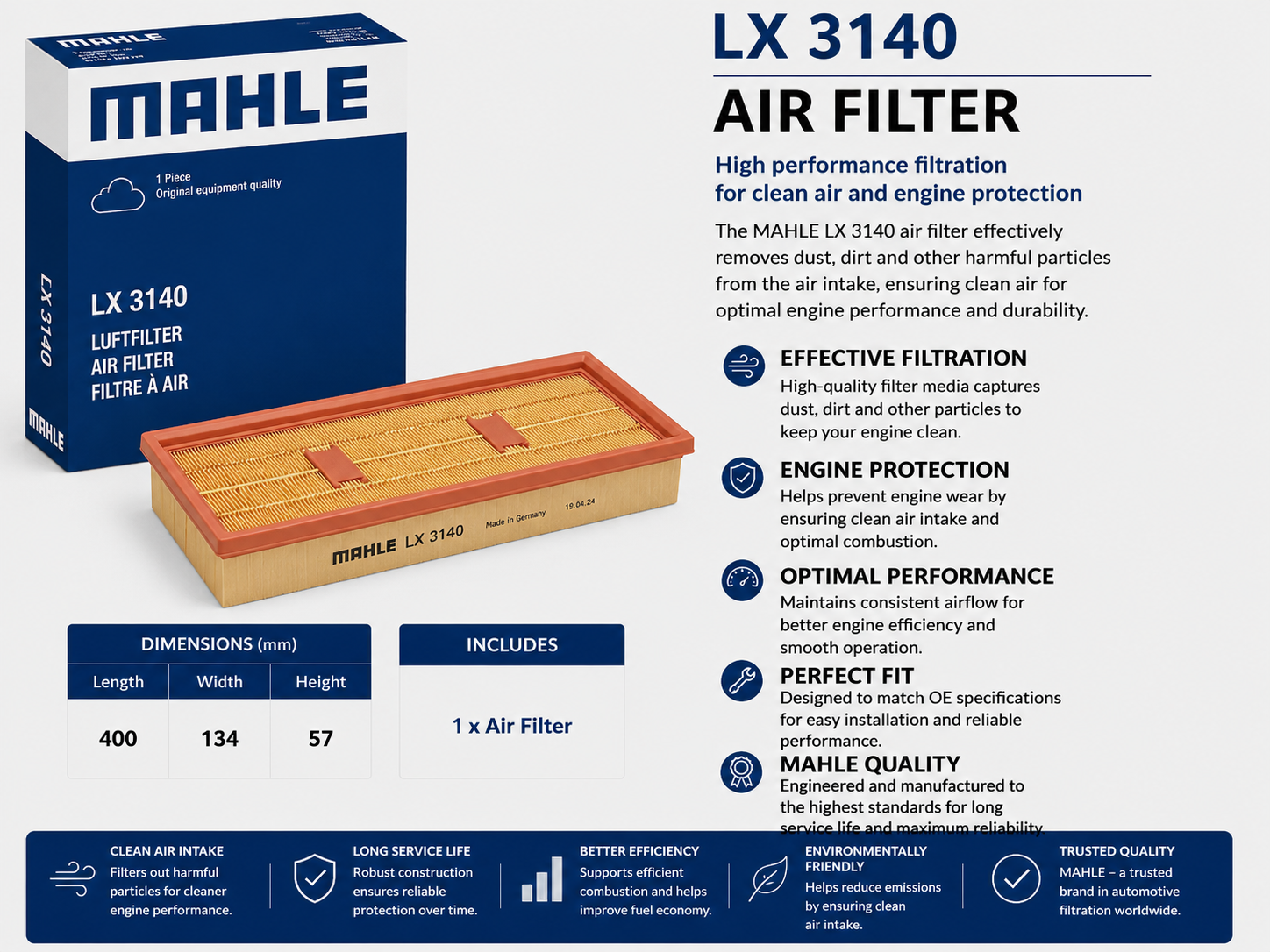 MAHLE LX 3140 Filter, Air Filter