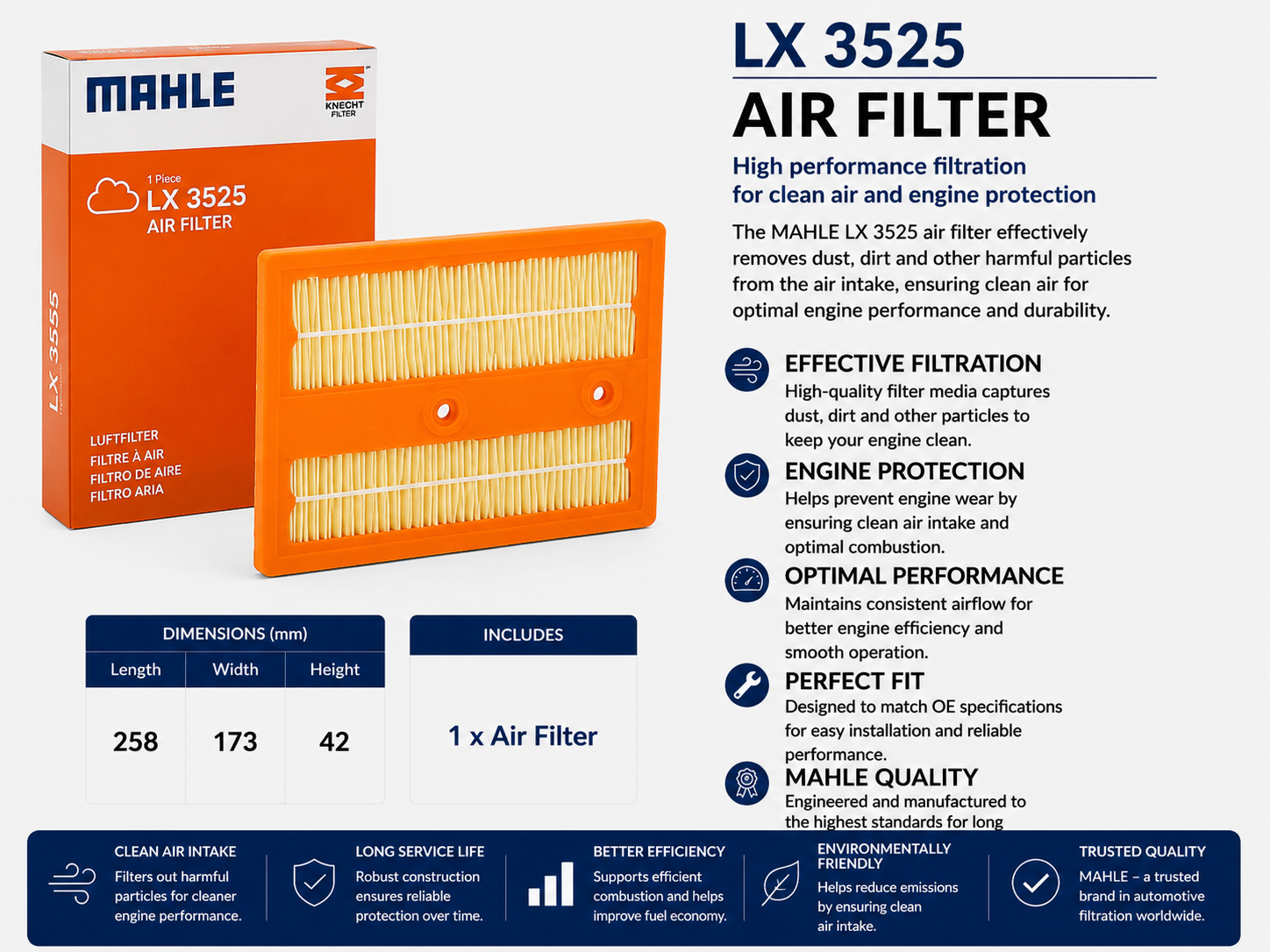 MAHLE LX 3525 Filter, Air Filter