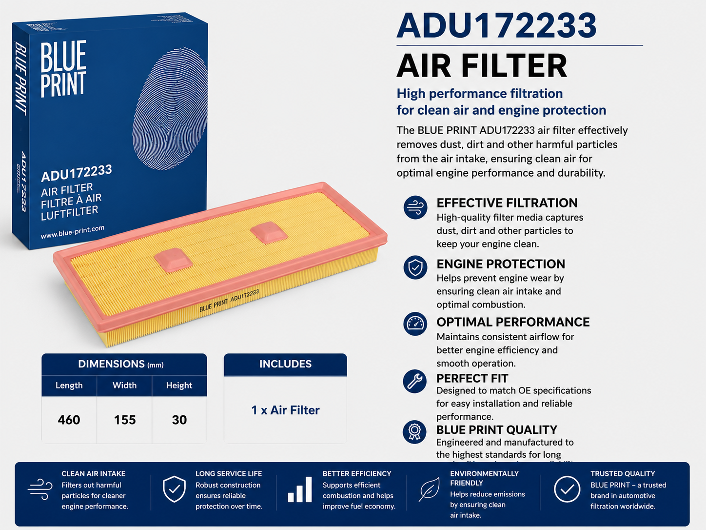 BLUE PRINT ADU172233 Filter, Air Filter