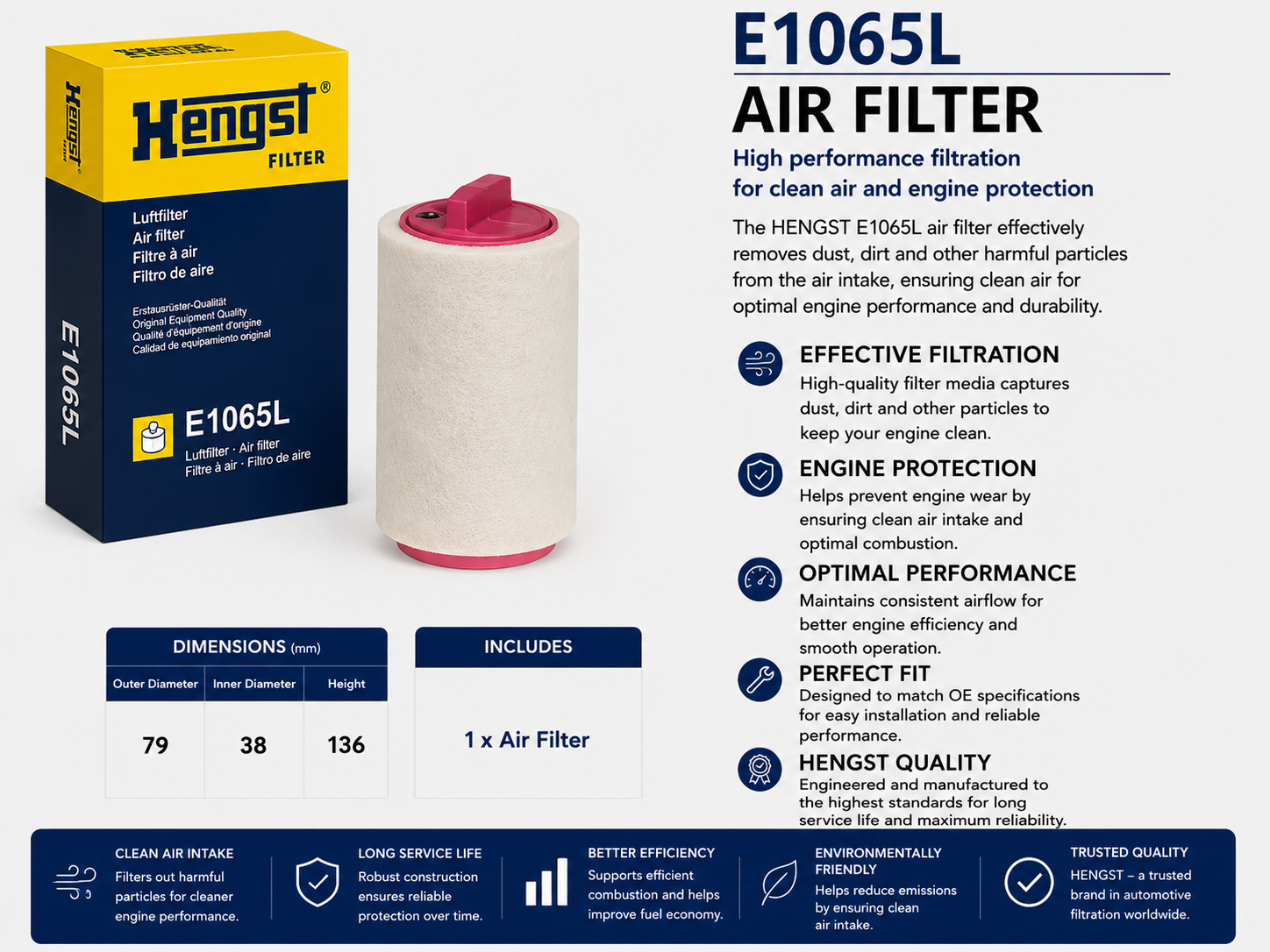 HENGST E1065L Filter, Air Filter